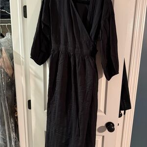 Black Dolman Sleeve Wrap Midi Dress